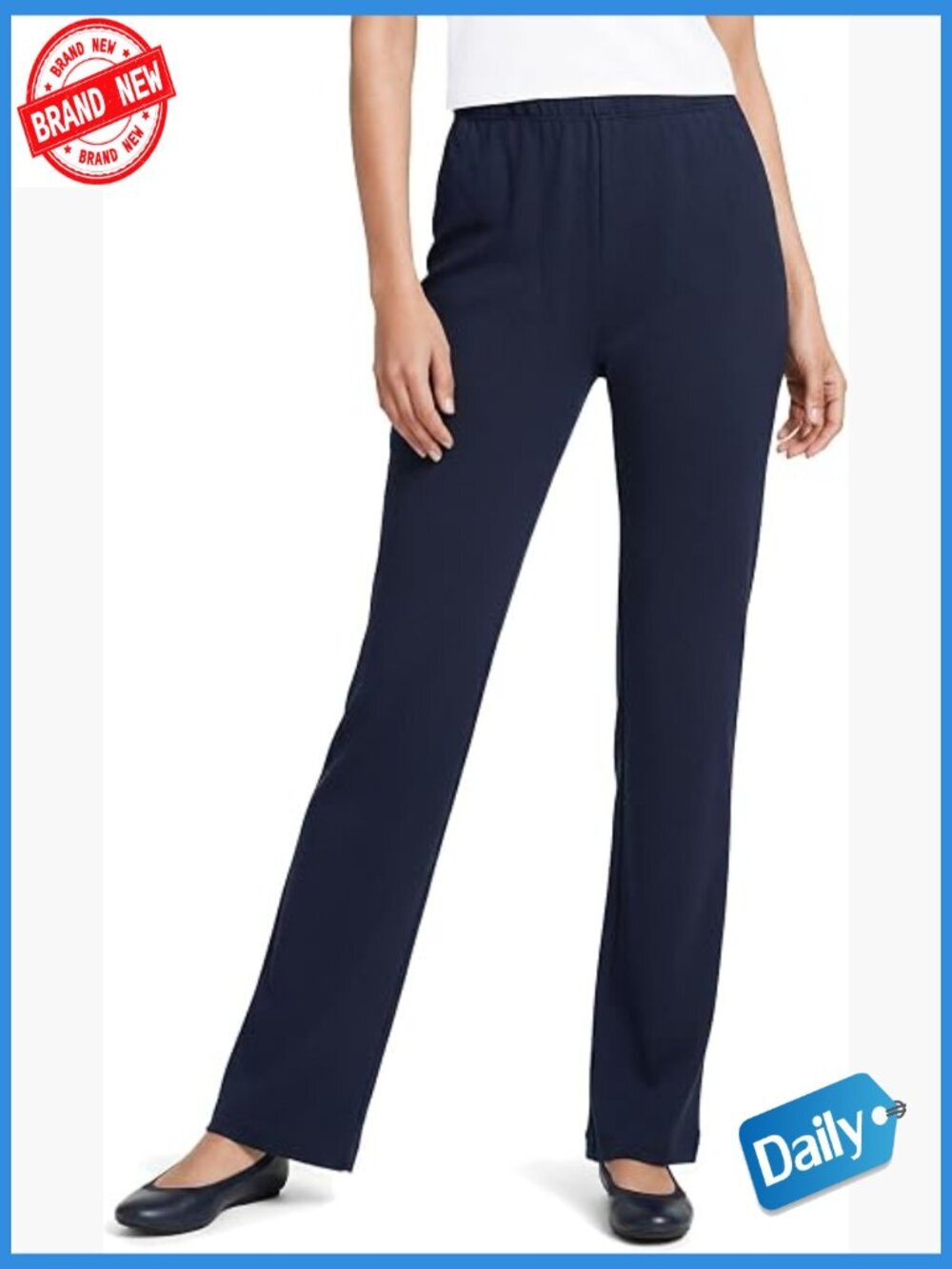 Relaxed Fit High Rise Knit Pants Pull-On Elastic Waist Cotton